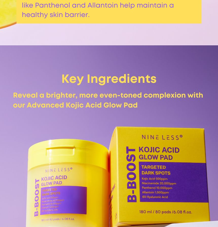 NINELESS B-Boost Kojic Acid Glow Pad — 80 Pads