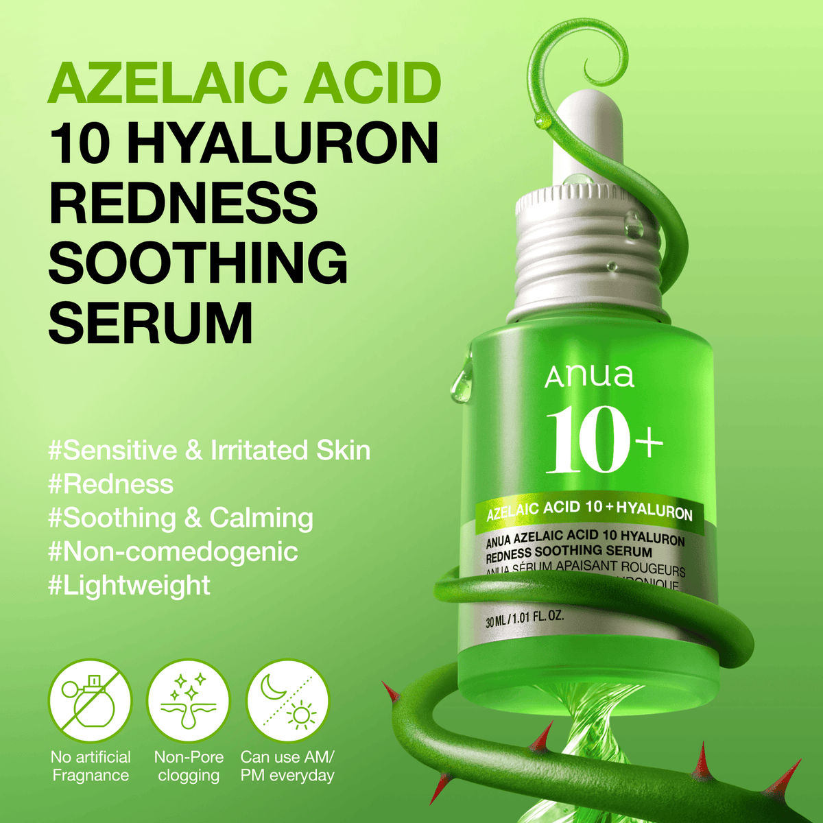 Anua US Ampoule/Serum Azelaic Acid 10 Hyaluron Redness Soothing Serum