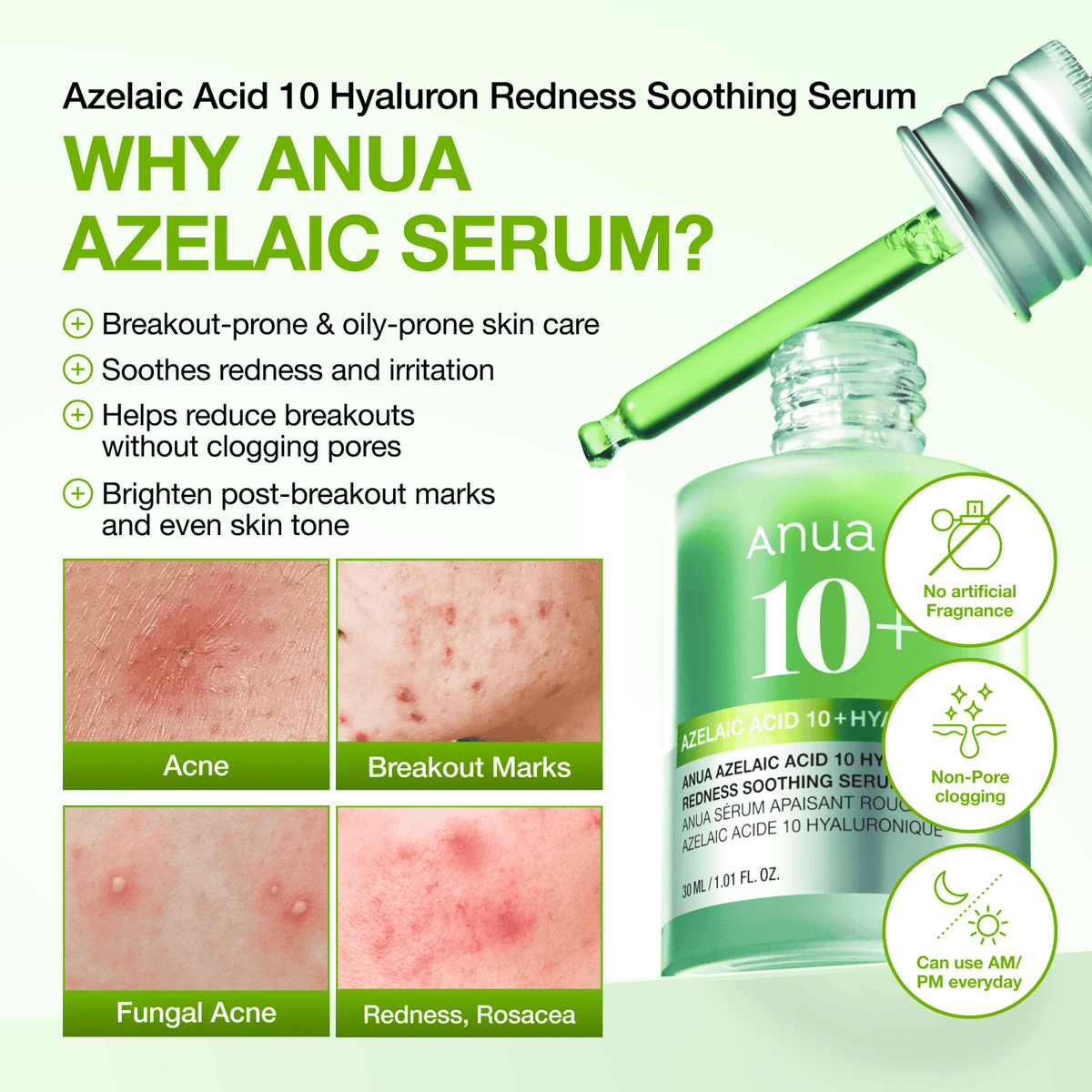 Anua US Ampoule/Serum Azelaic Acid 10 Hyaluron Redness Soothing Serum