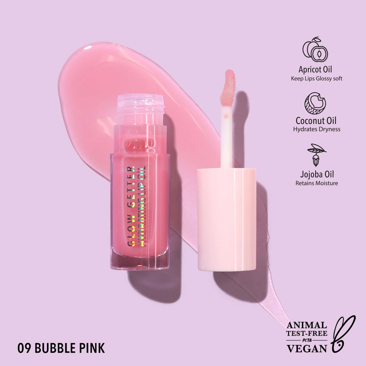 Moira Glow Getter Hydrating Lip Oil - 009, BUBBLE PINK